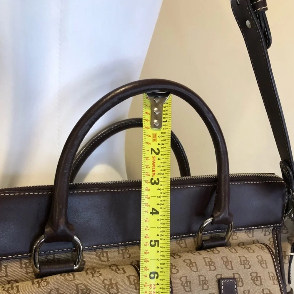 DOONEY BOURKE Signature Logo Canvas & Brown Leather Briefcase Messenger Bag